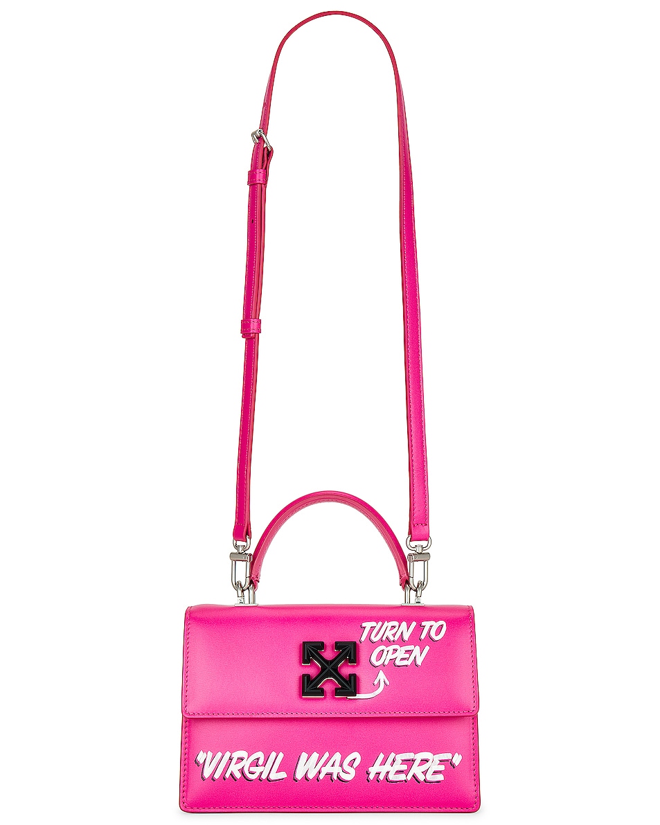 Image 1 of OFF-WHITE Jitney 1.4 Top Handle Quote Bag in Fuchsia Multi