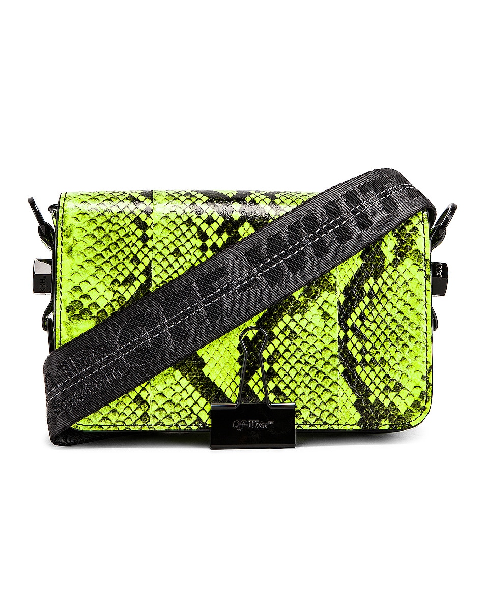 Image 1 of OFF-WHITE Python Mini Flap Bag in Fluo Yellow