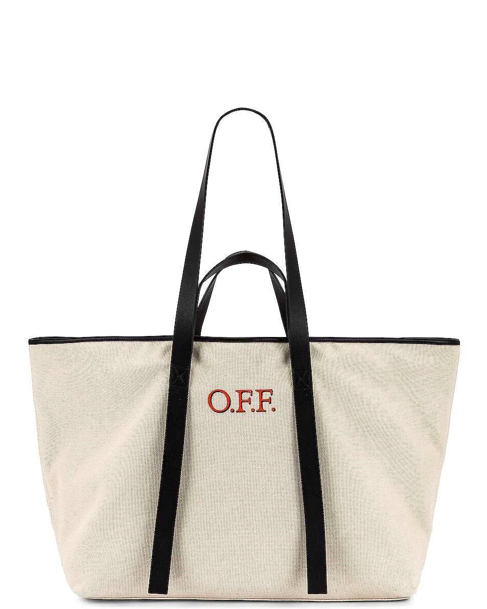Image 1 of OFF-WHITE Canvas Commercial Tote Bag in Beige & Red