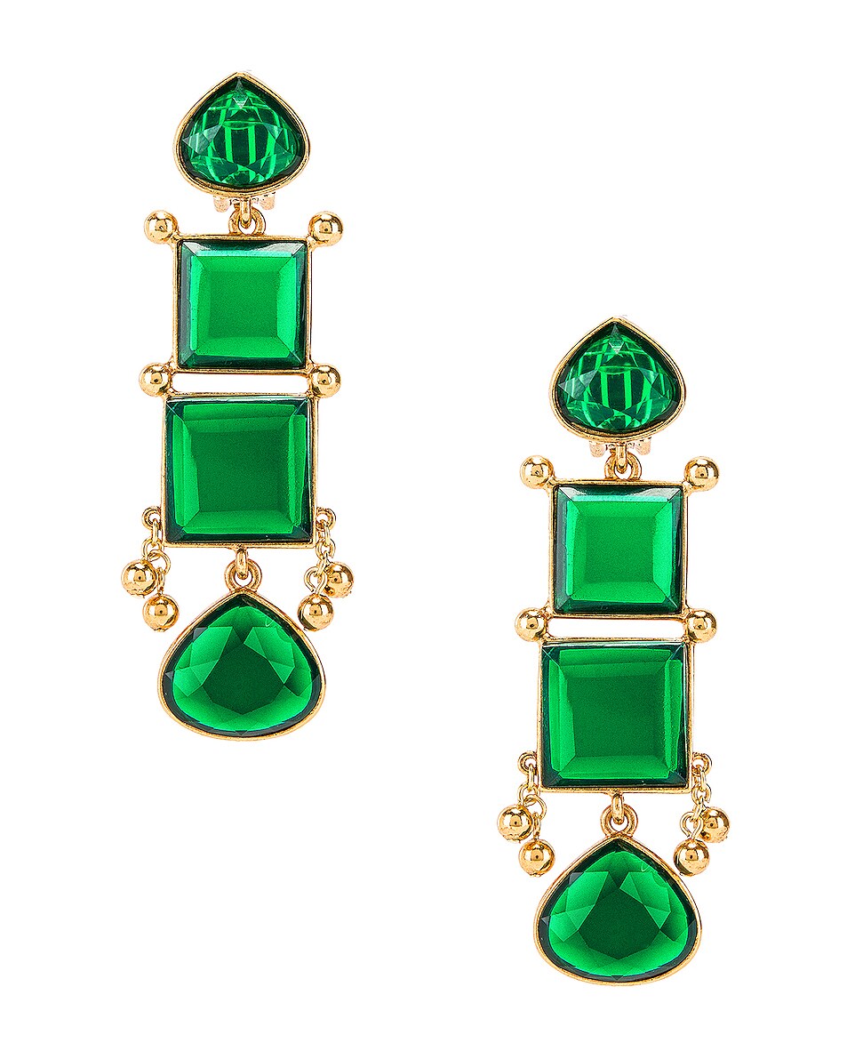 Image 1 of Oscar de la Renta Bold Square Earrings in Emerald