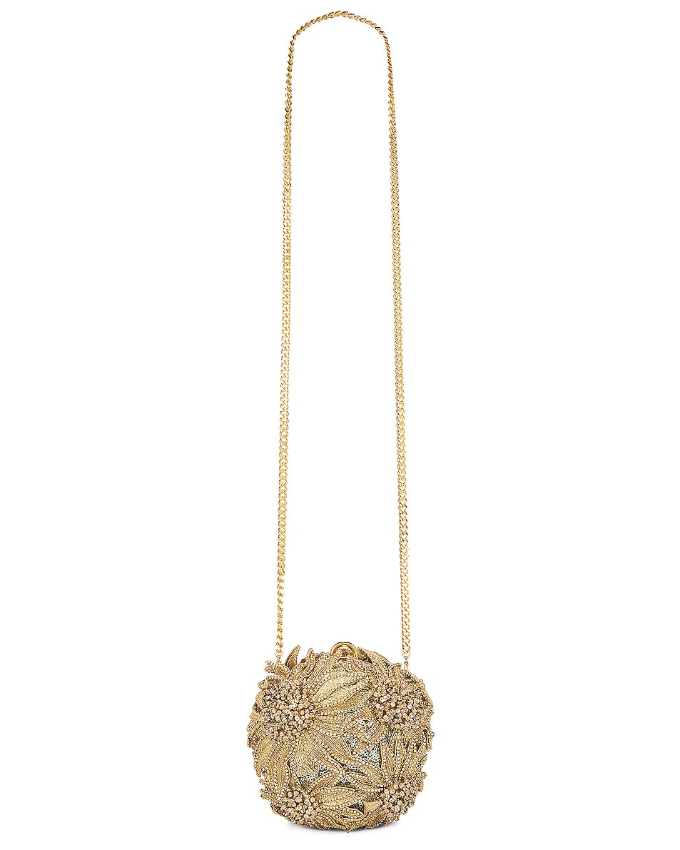 Image 1 of Oscar de la Renta Crystal Sunflower Embroidery Billiard Bag in Champagne