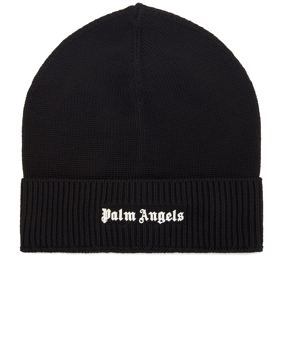 Image 1 of Palm Angels Classic Logo Beanie in Black & White