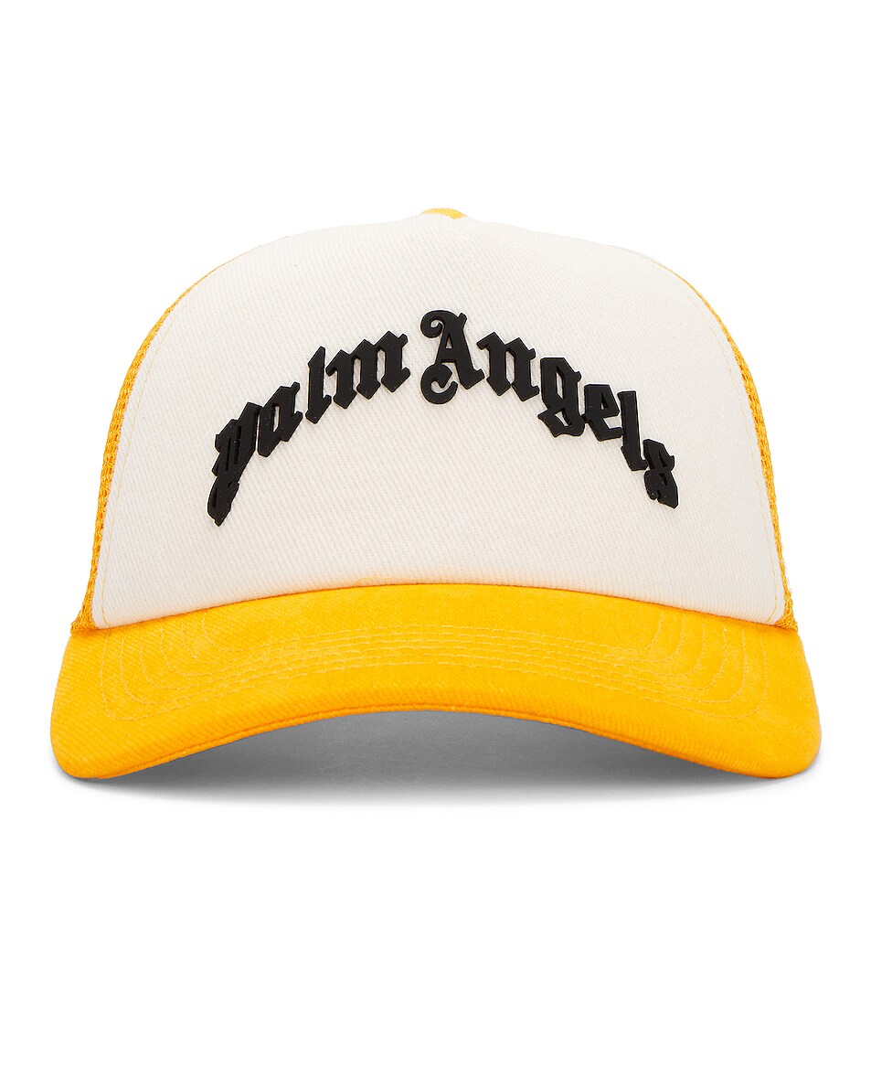 Image 1 of Palm Angels Curved Logo Mesh Cap in Ocher Yellow