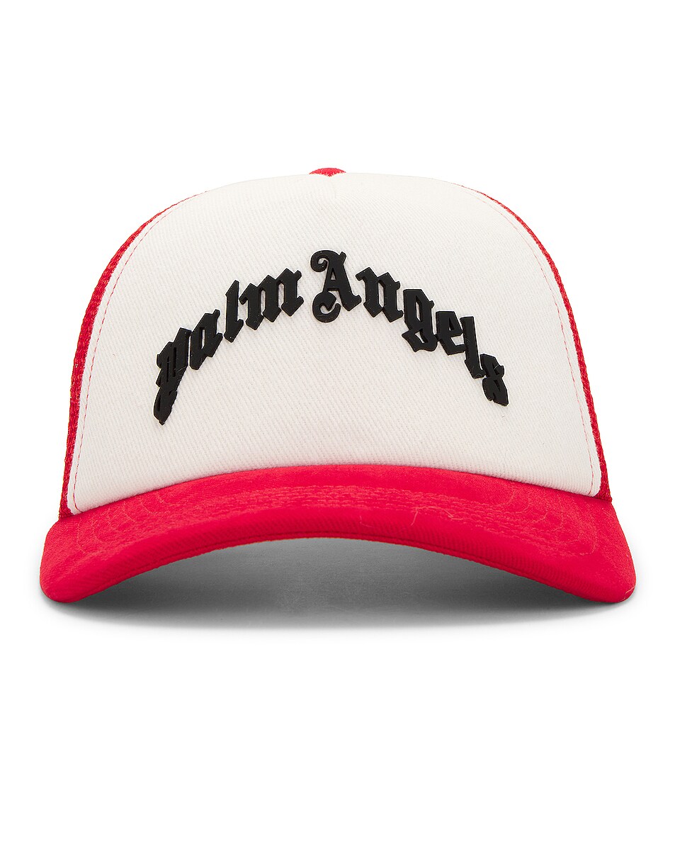 Image 1 of Palm Angels Curved Logo Mesh Cap in Red