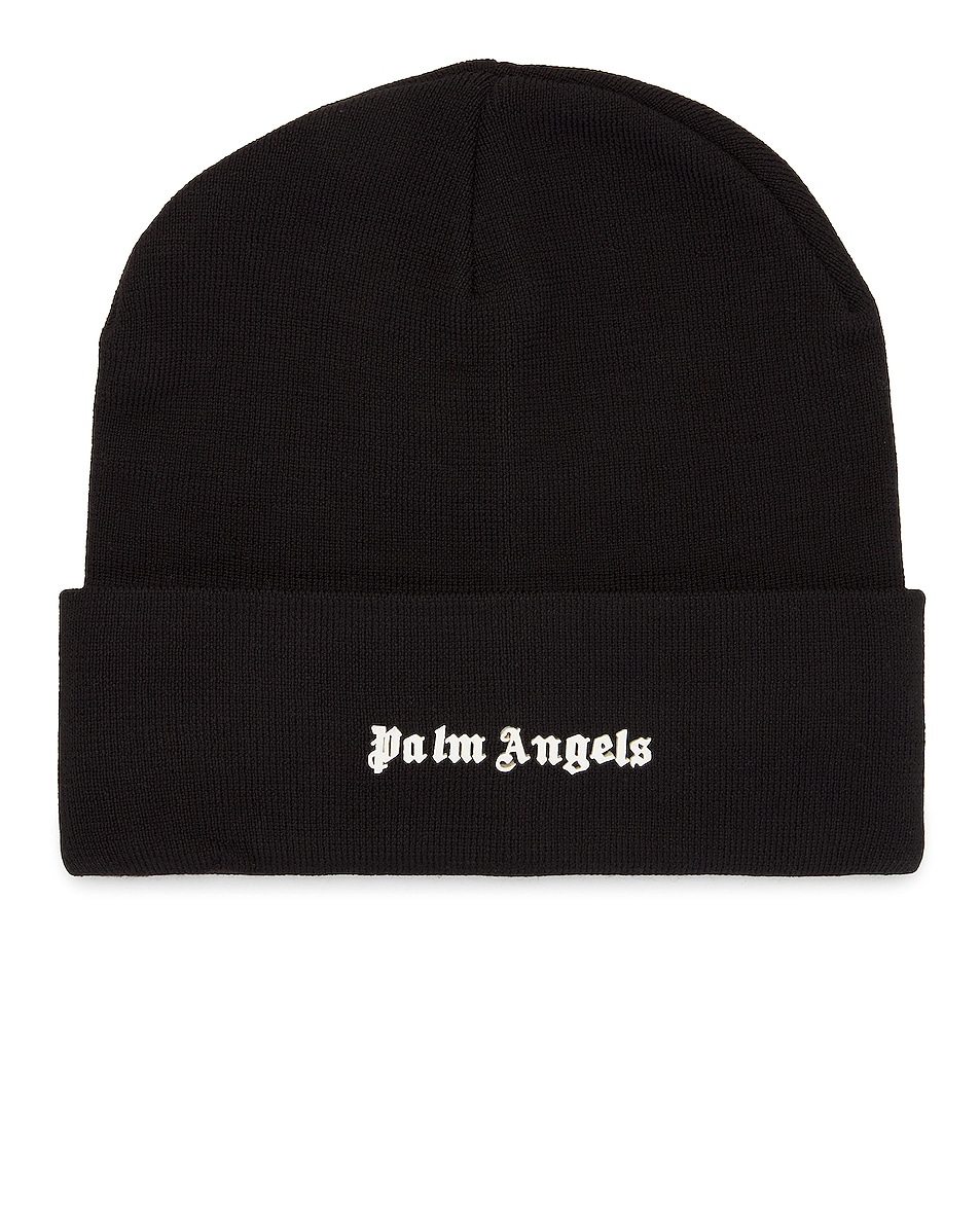 Image 1 of Palm Angels Classic Logo Beanie in Black & White