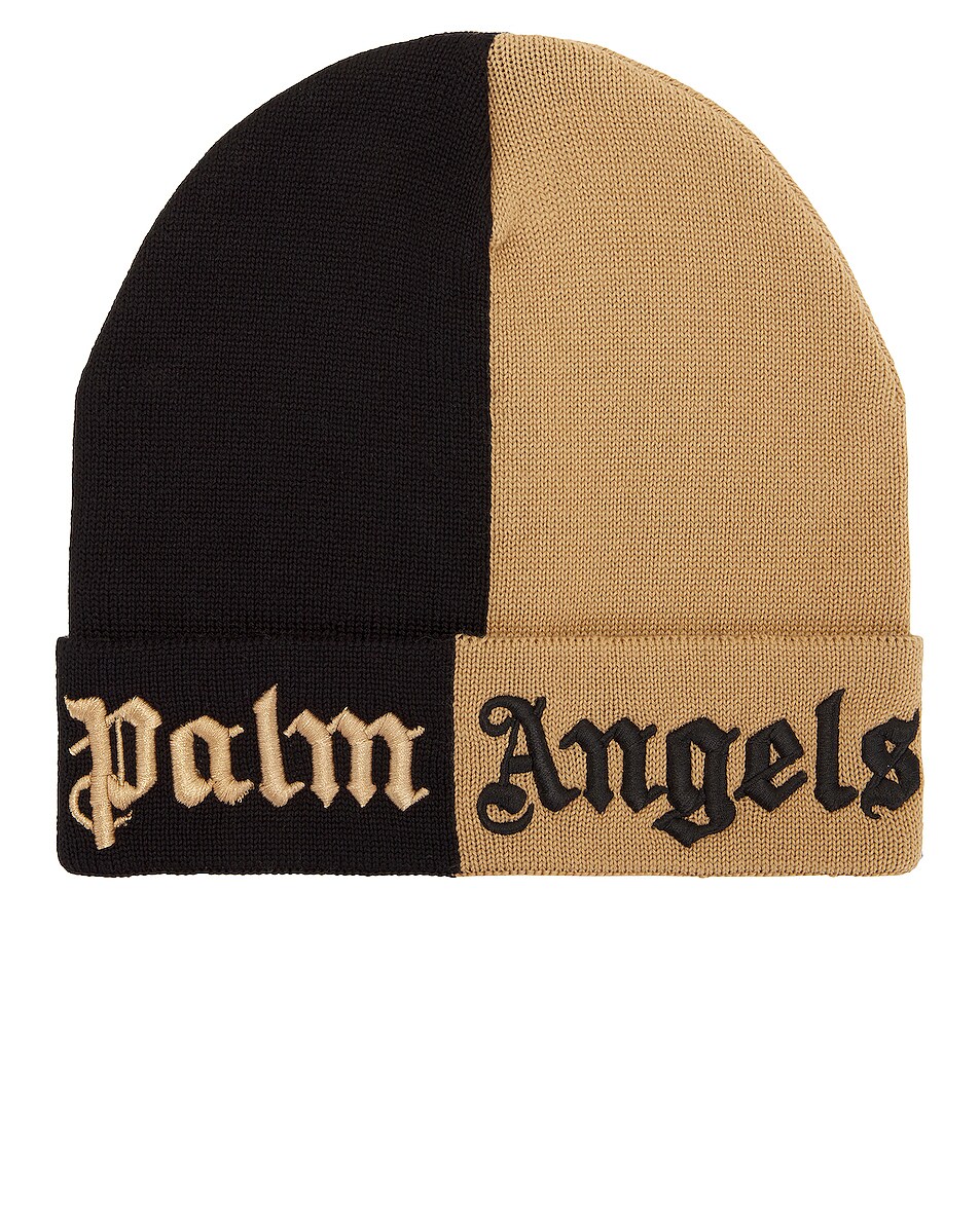 Image 1 of Palm Angels Colorblock Beanie in Sand & Blue