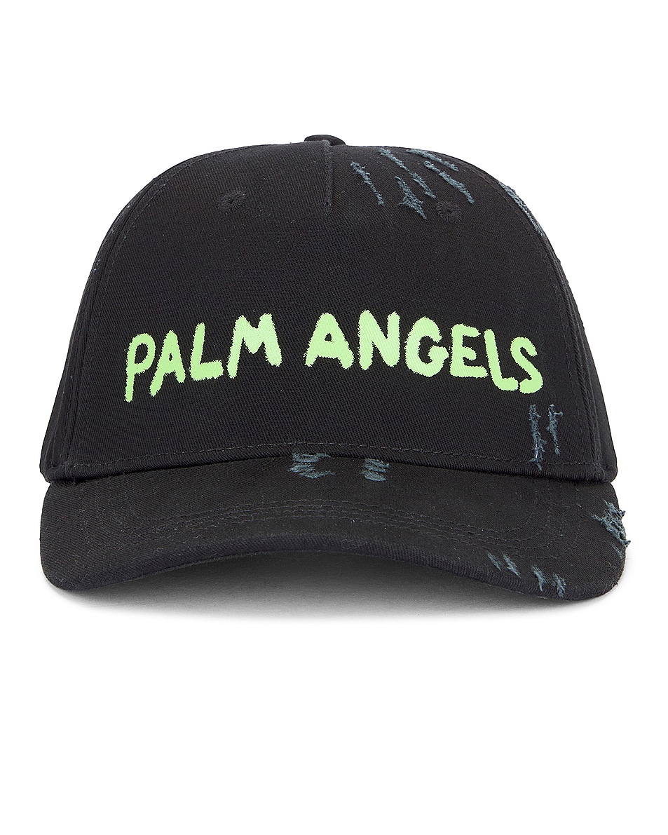 Image 1 of Palm Angels Seasonal Logo Cap in Black & Green Fluo
