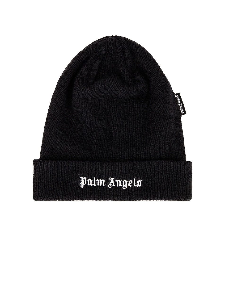 Palm Angels Logo Beanie in Black & White | FWRD