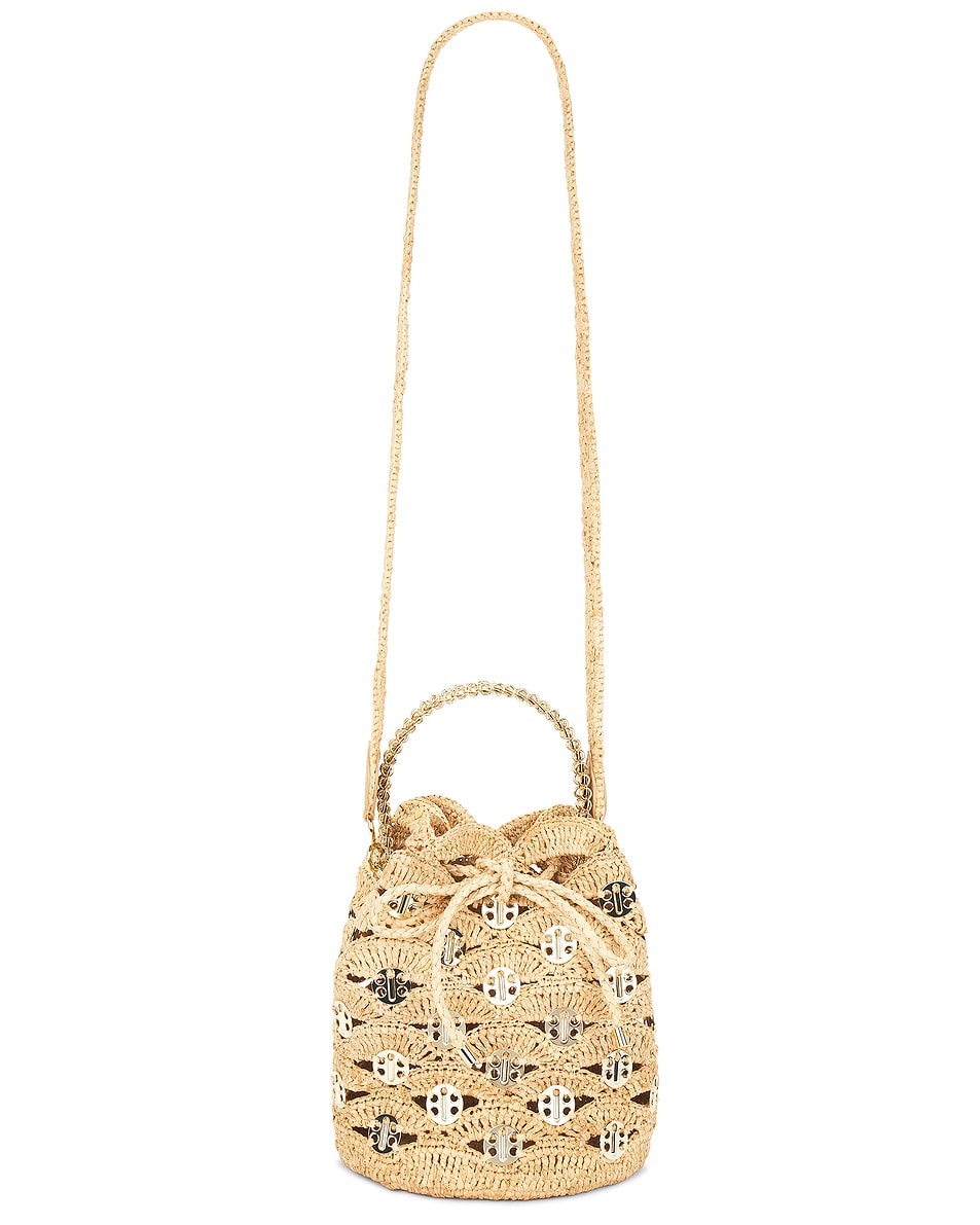 Image 1 of RABANNE Raffia Bucket Bag in Natural & Light Gold