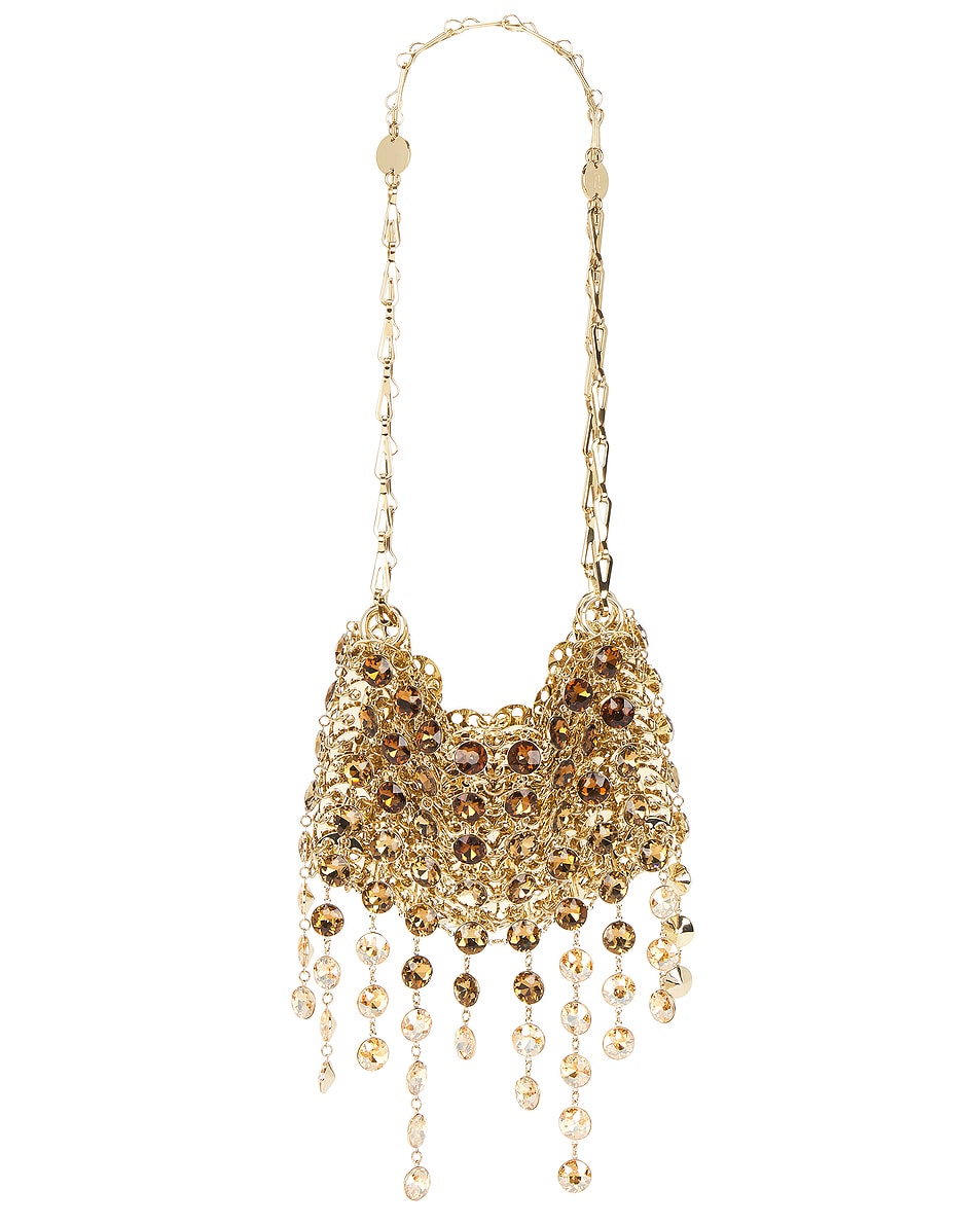 Image 1 of RABANNE Embellished Fringe Bag in Gold & Topaz