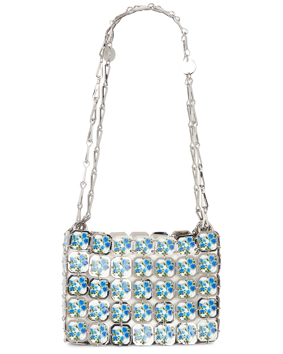 Image 1 of RABANNE Metal Chain Shoulder Bag in Flowers & Silver