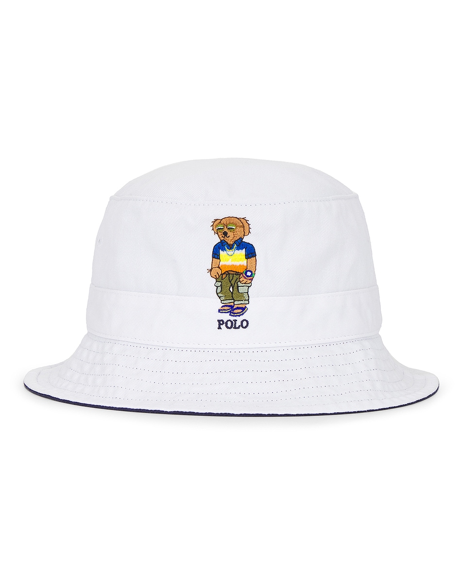 Image 1 of Polo Ralph Lauren Chino Novelty Bear Loft Bucket Hat in White