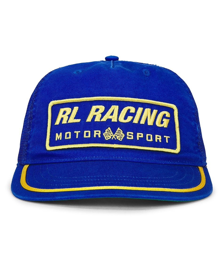 Image 1 of Polo Ralph Lauren Polyester Knit Vintage Rl Racing Trucker Hat in Heritage Blue