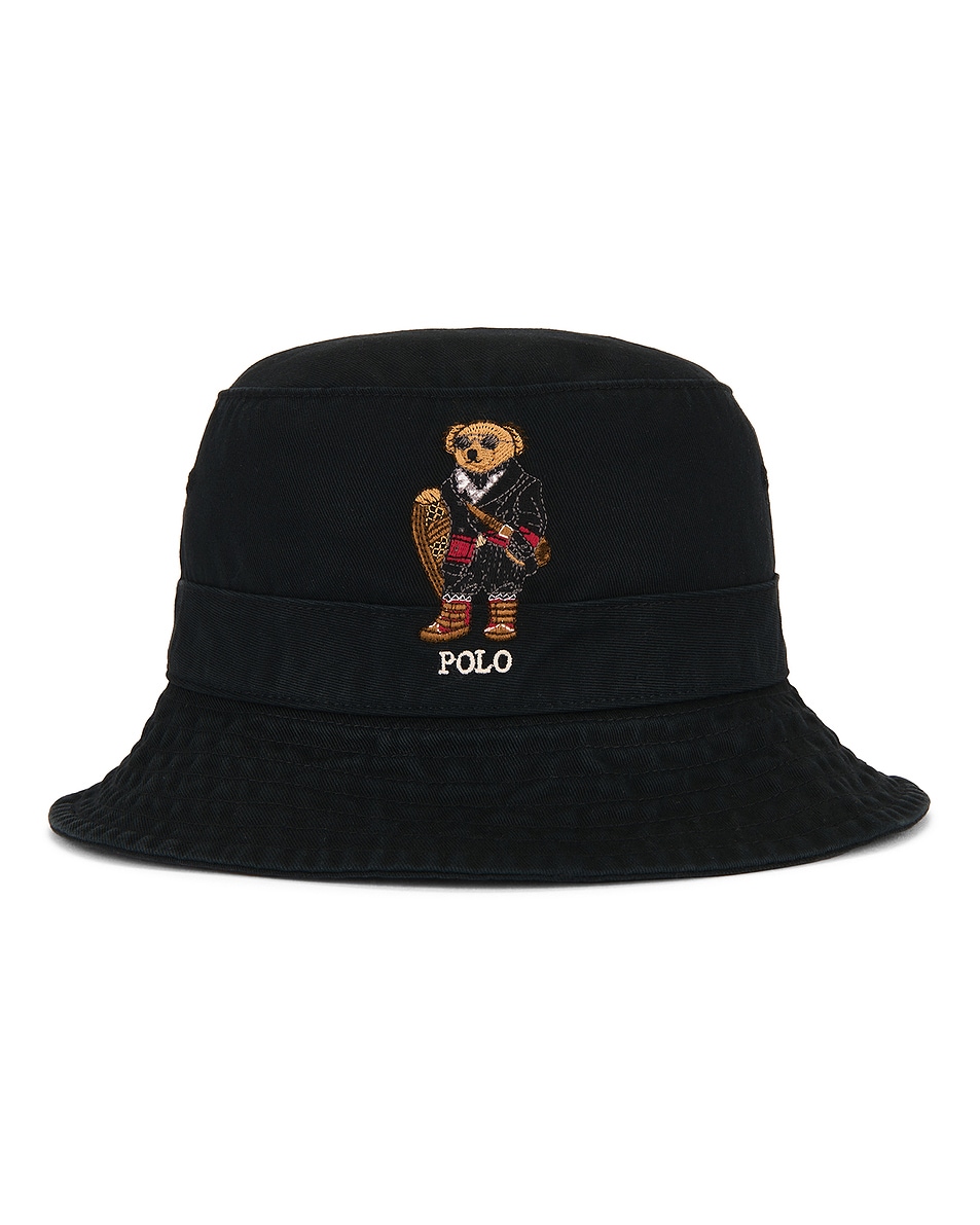 Image 1 of Polo Ralph Lauren Cotton Twill Novelty Holiday Bear Loft Bucket Hat in Black