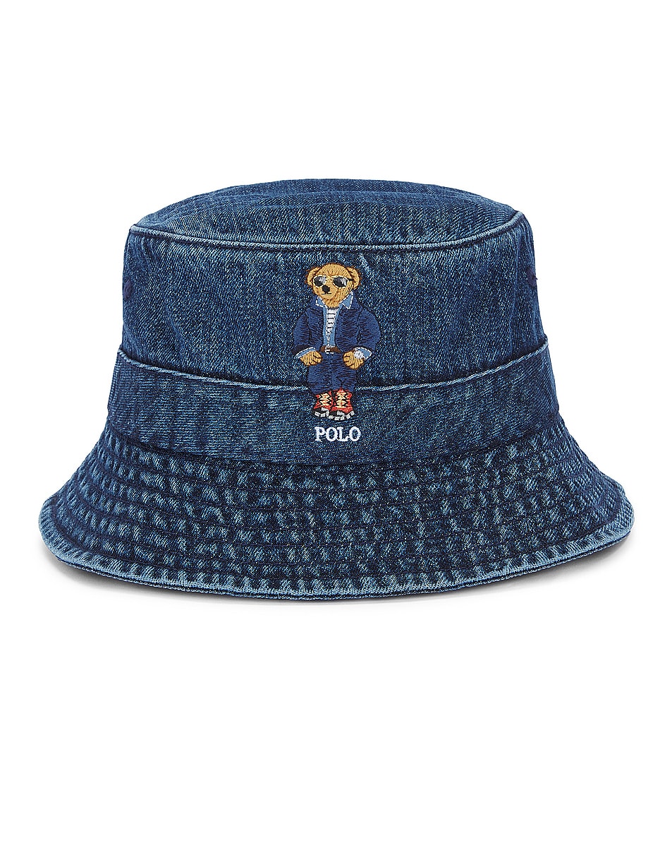 Image 1 of Polo Ralph Lauren Bear Bucket Hat in Dark Wash Denim