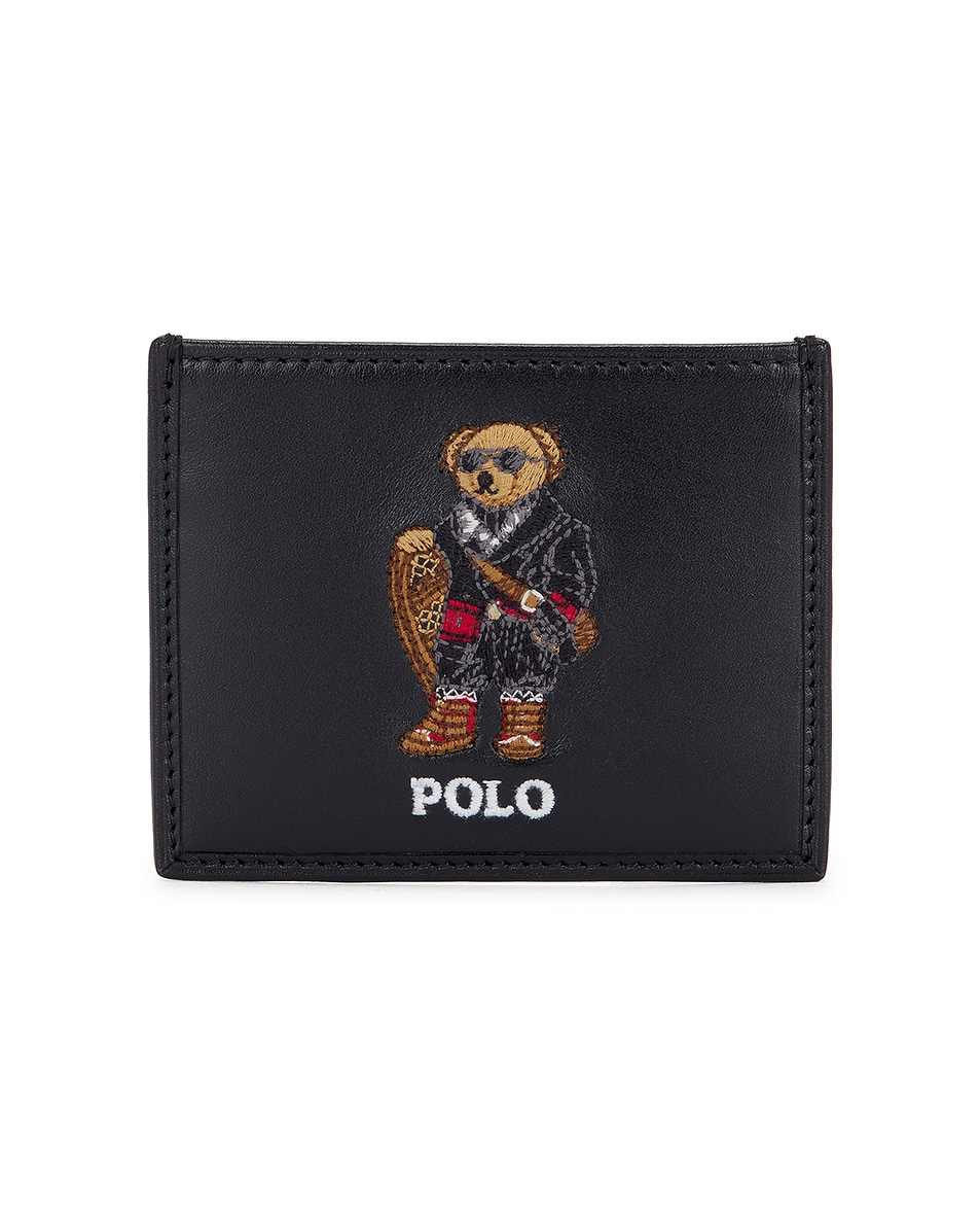 Image 1 of Polo Ralph Lauren Leather Holiday Bear Card Case in Black