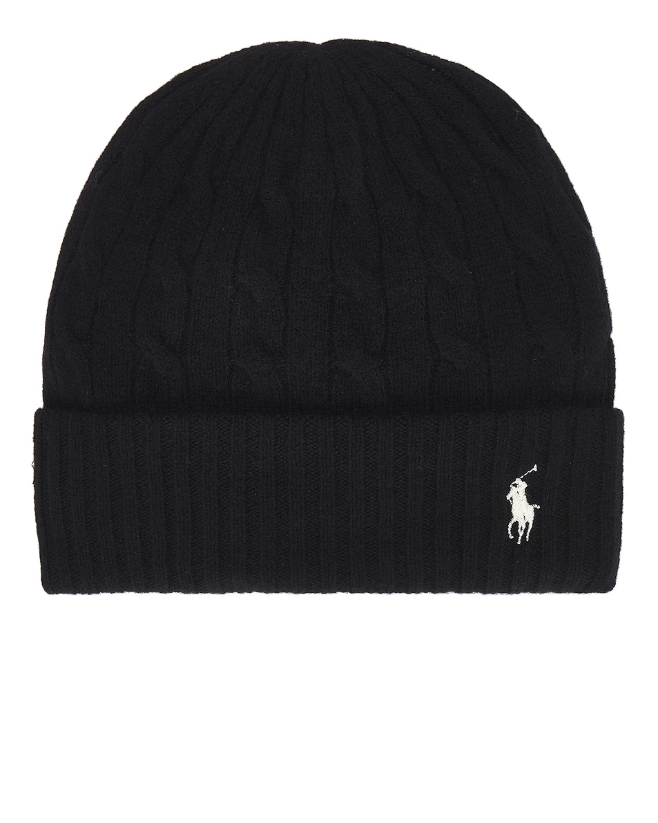 Image 1 of Polo Ralph Lauren Cable Knit Beanie in Black