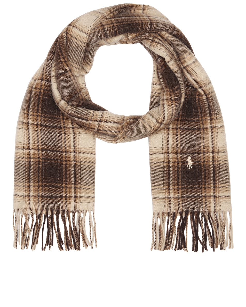 Image 1 of Polo Ralph Lauren Plaid Scarf in Cream & Brown