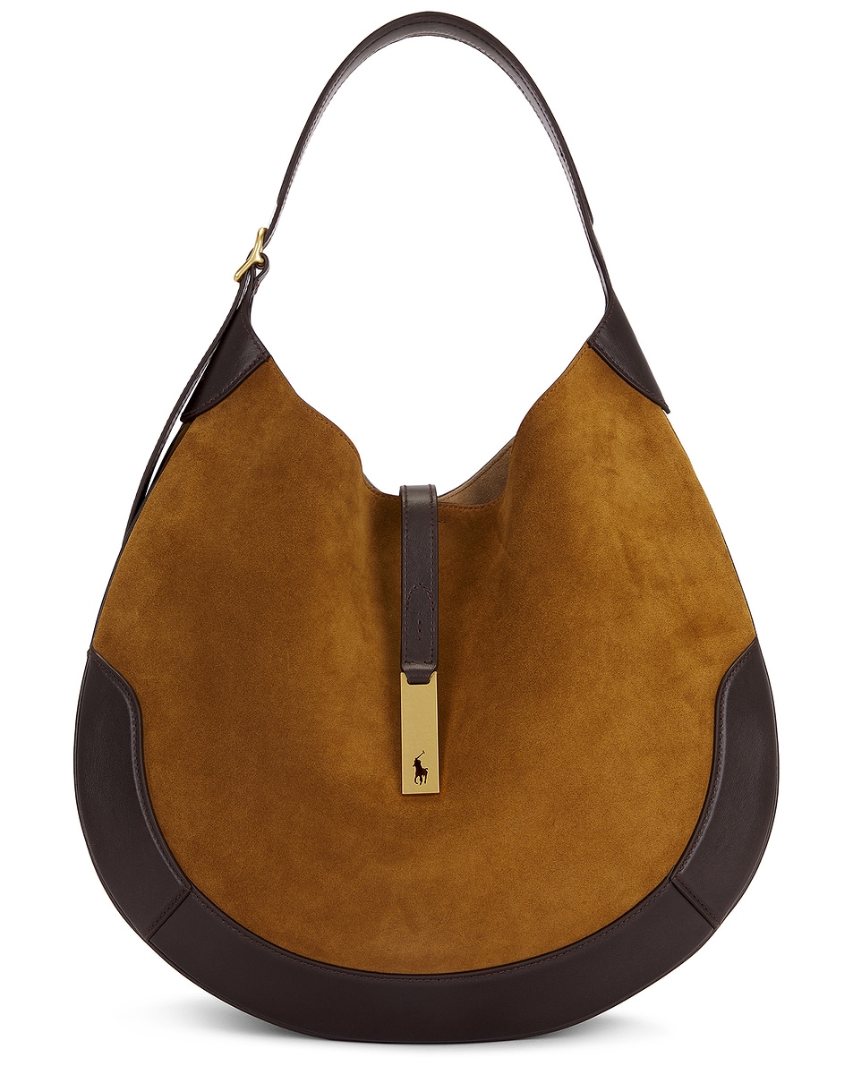 Image 1 of Polo Ralph Lauren Suede Shoulder Bag in Maple & Tobacco