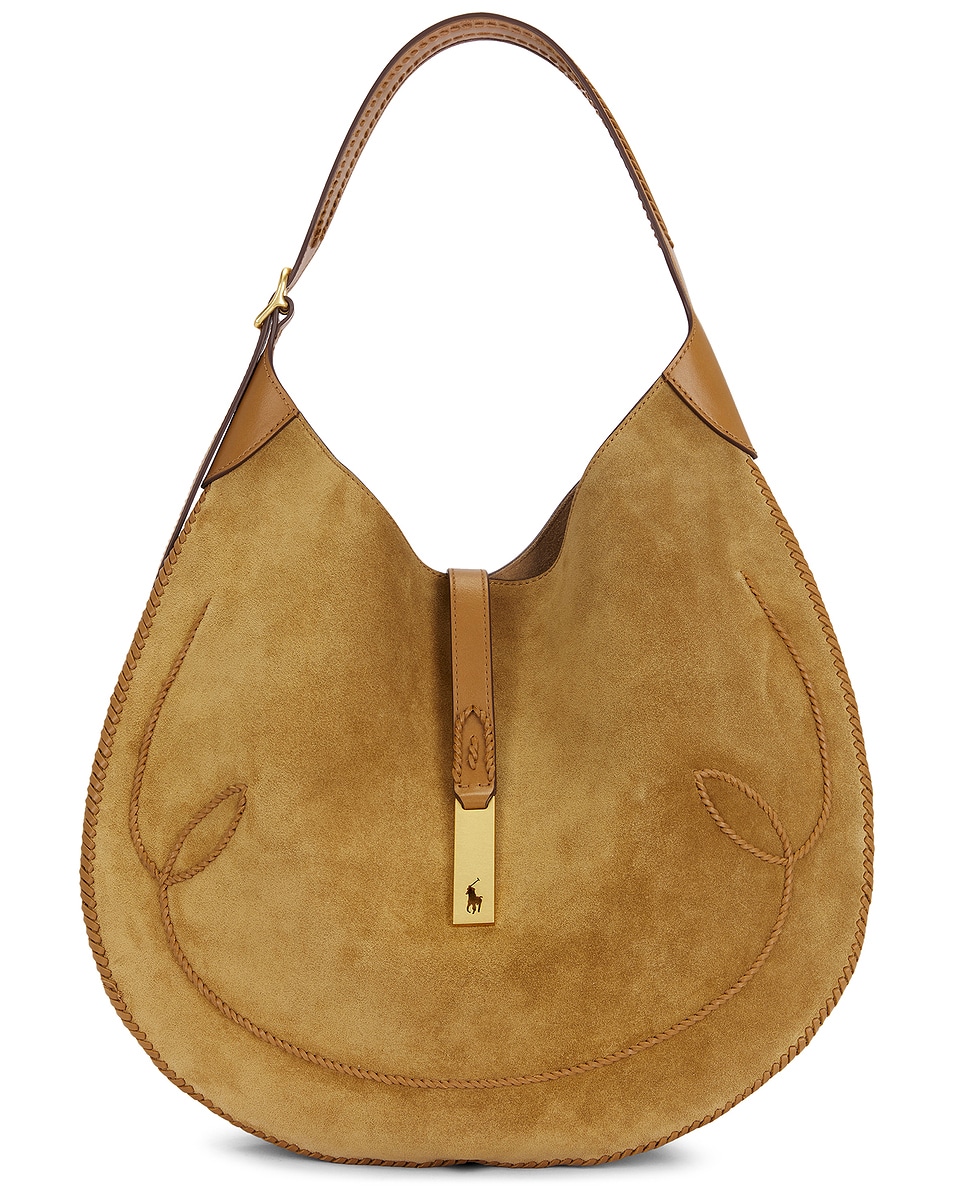 Image 1 of Polo Ralph Lauren Suede Shoulder Bag in Caramel & Tan