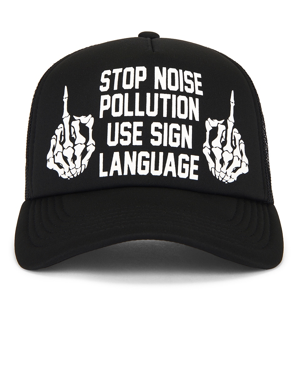 Image 1 of Pleasures Pollution Trucker Hat in Black