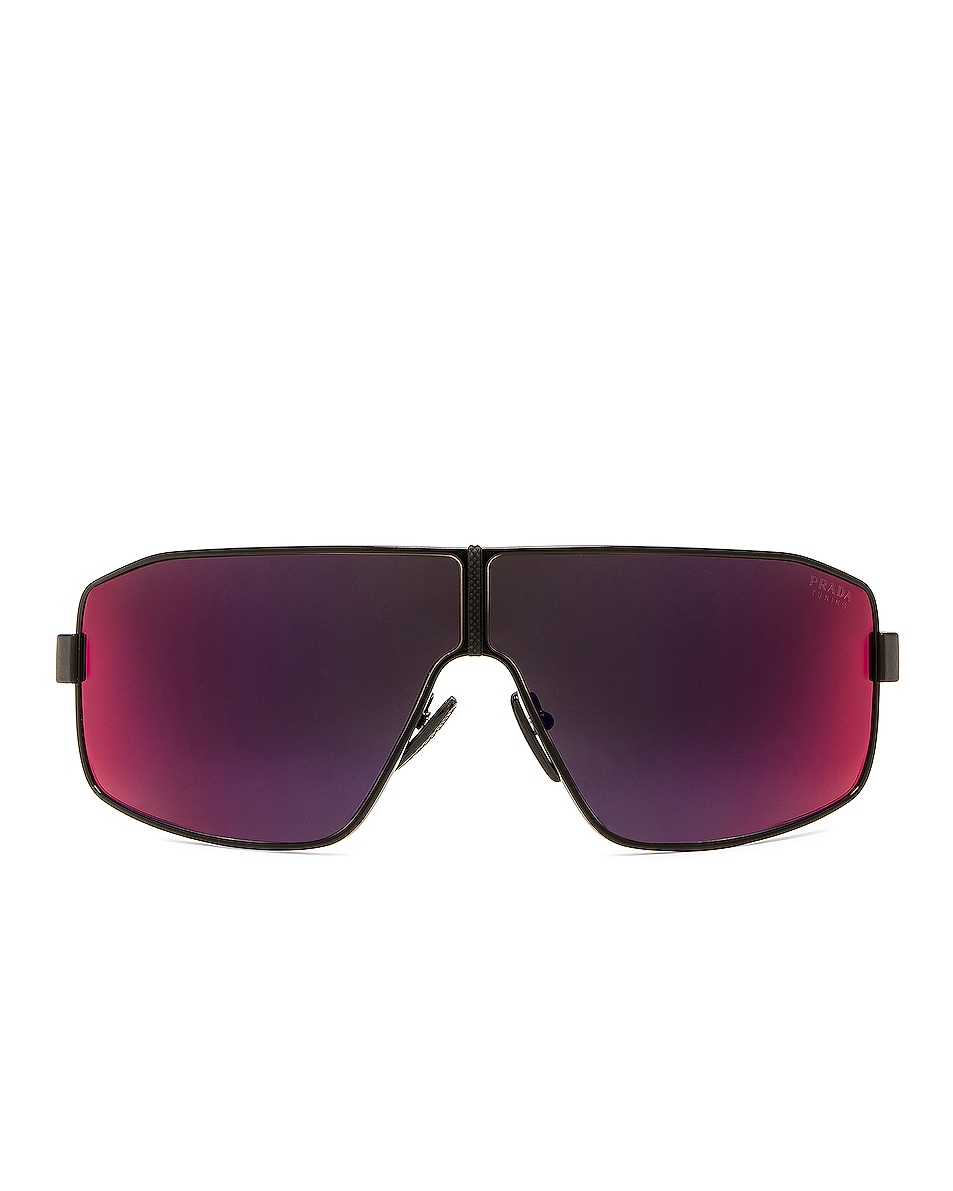 Image 1 of Prada Linea Rossa Shield Frame Sunglasses in Black, Red, & Orange