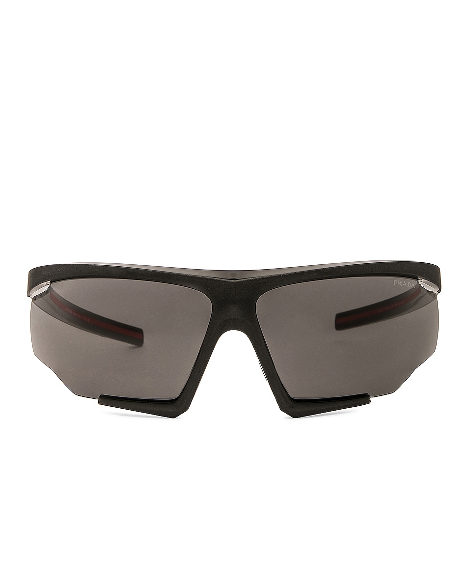 Image 1 of Prada Linea Rossa Shield Frame Sunglasses in Black & Gold