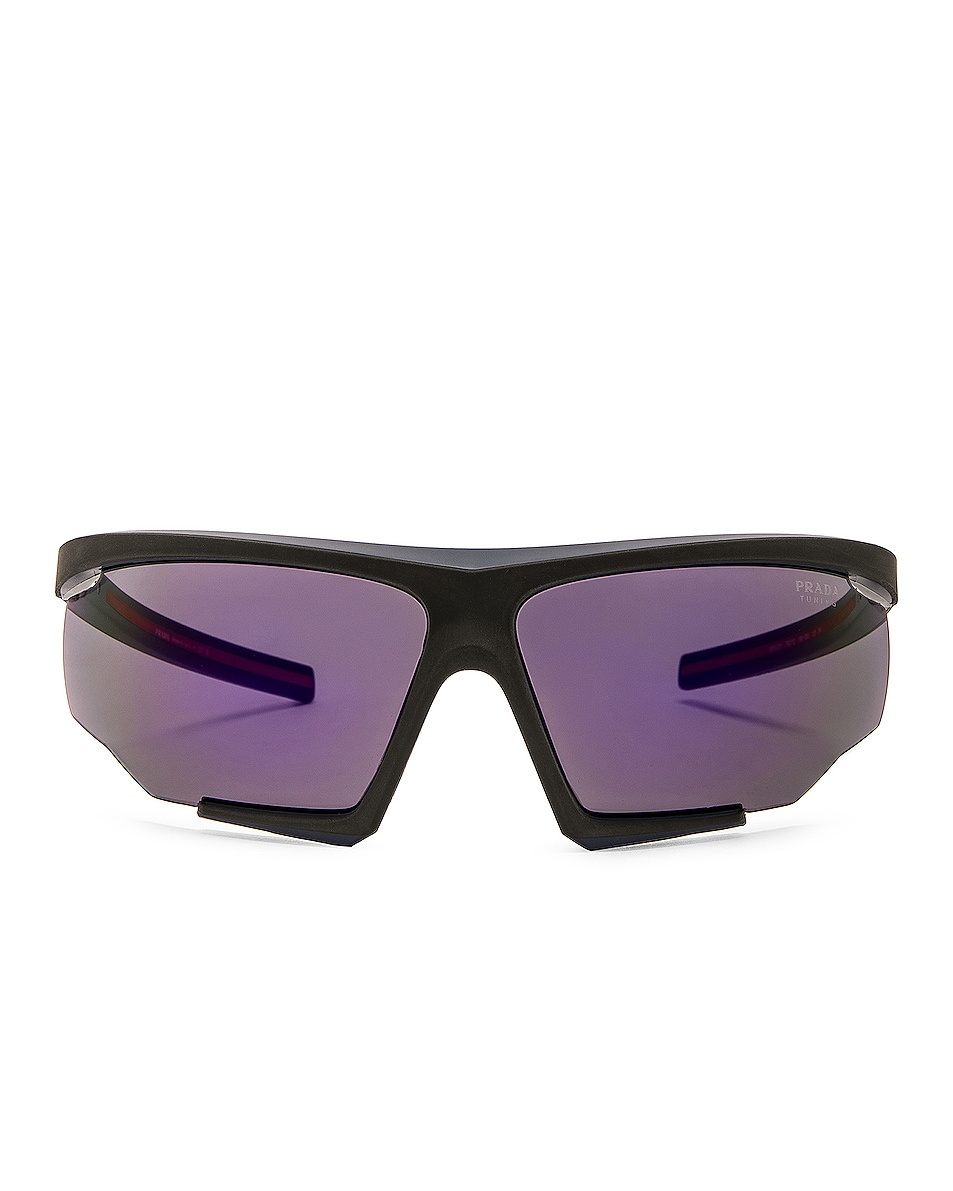 Image 1 of Prada Linea Rossa Shield Frame Sunglasses in Black & Purple