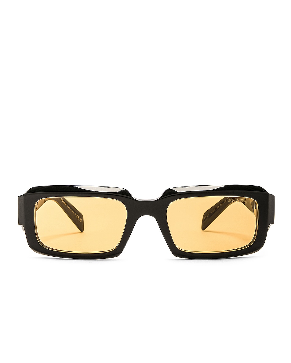 Image 1 of Prada Rectanglular Frame Sunglasses in Black & Yellow