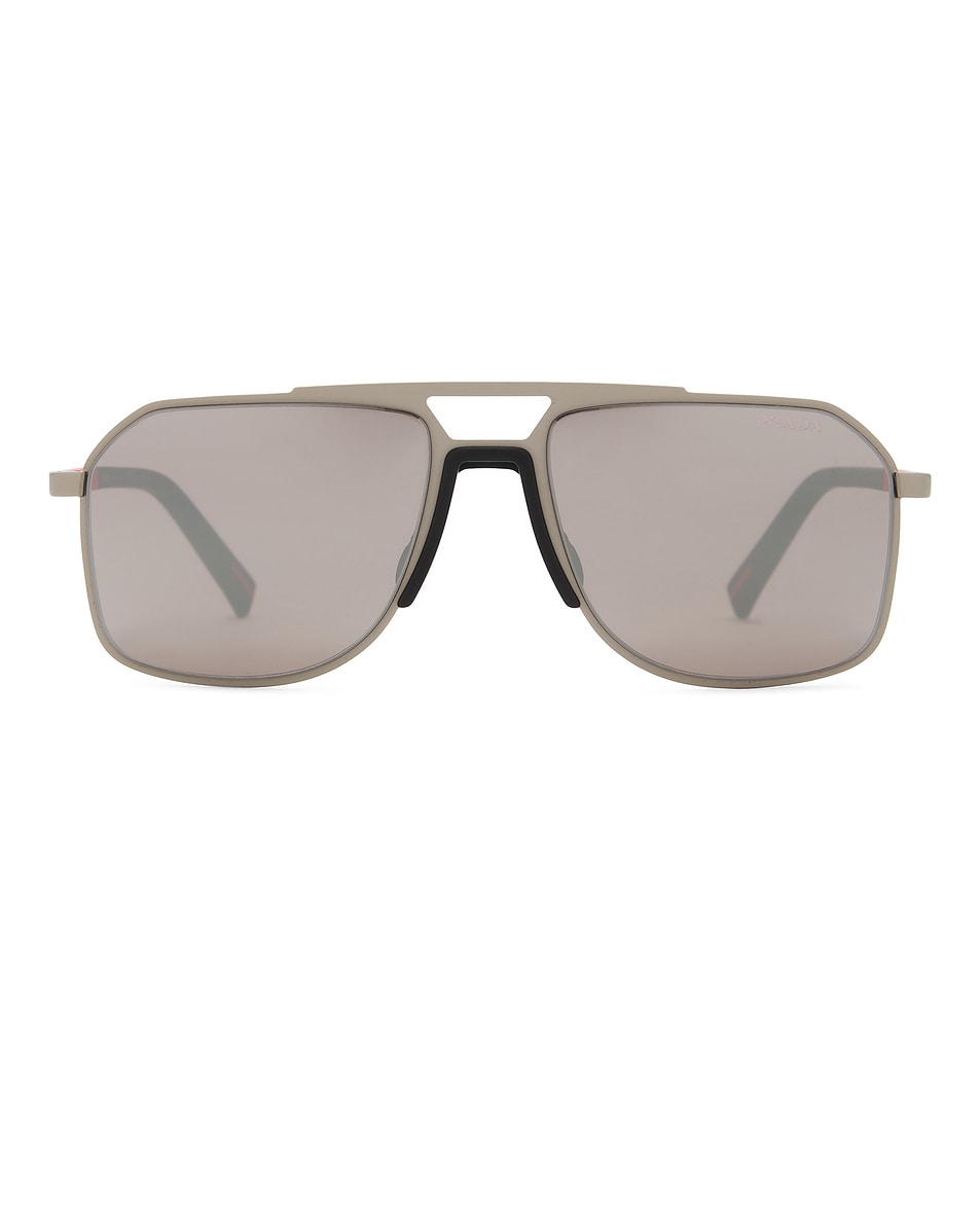 Image 1 of Prada Rectangular Sunglasses in Matte Silver & Purple Brown Mirror Silver