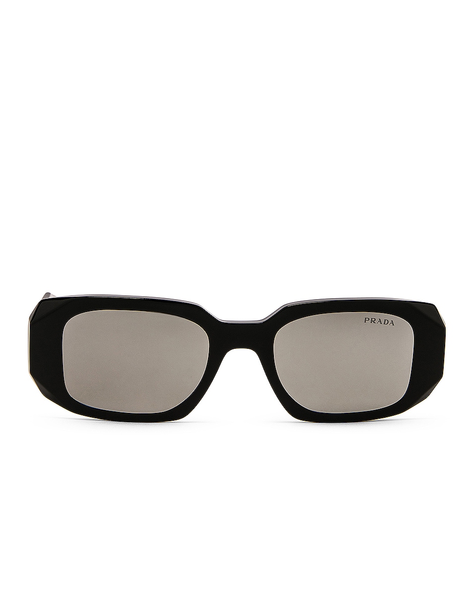 Image 1 of Prada Rectangle Sunglasses in Black & Mirror Silver