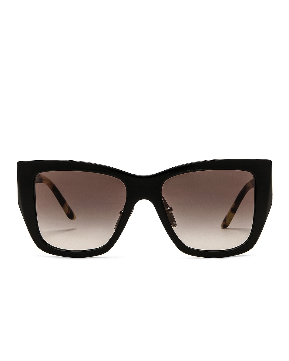 Image 1 of Prada Large Square Sunglasses in Black & Medium Tortoise