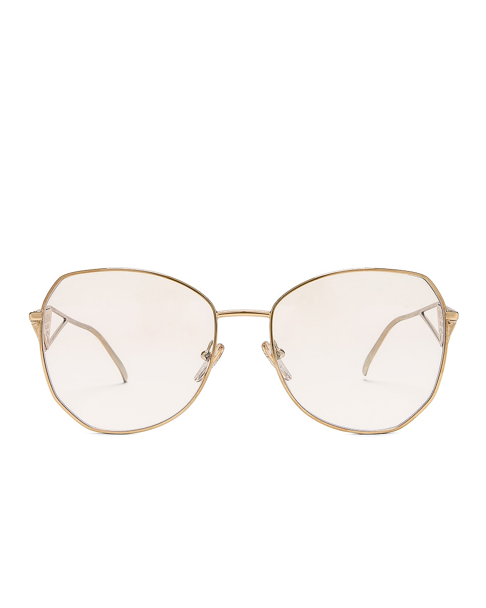 Image 1 of Prada Round Eyeglasses in Pale Gold & Clear Blue Light Filter