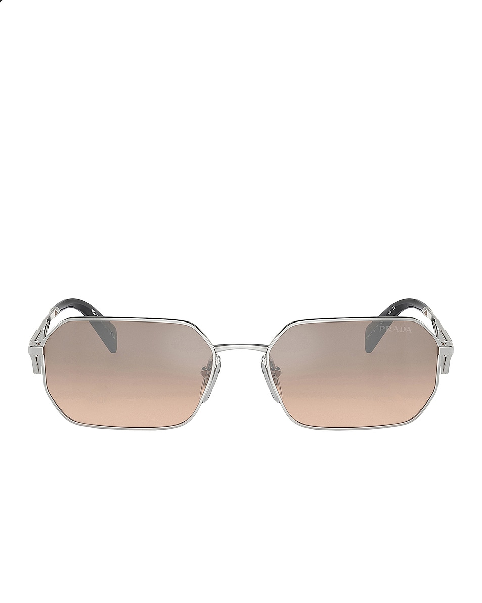 Image 1 of Prada Rectangle Sunglasses in Silver & Mirror Light Brown
