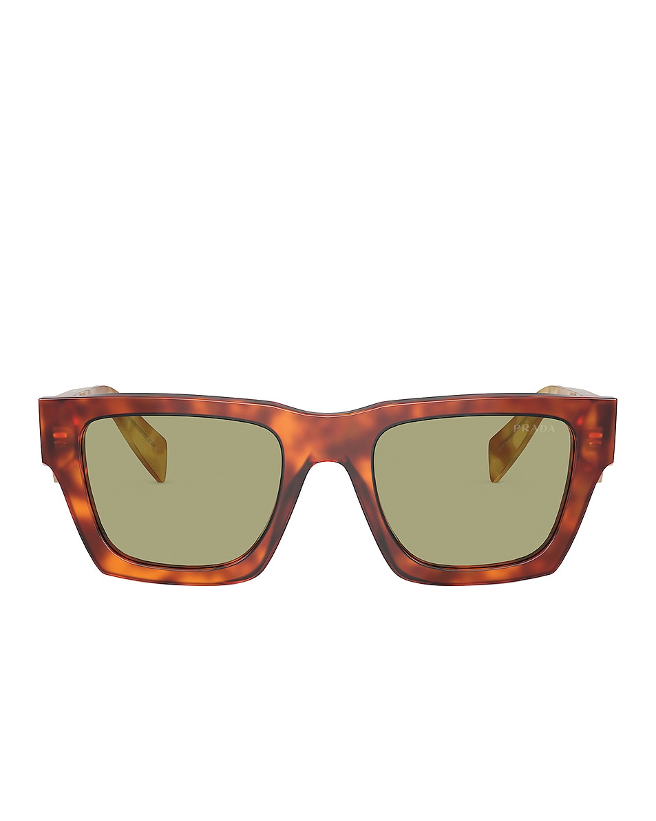 Image 1 of Prada Square Sunglasses in Amber Havana & Green