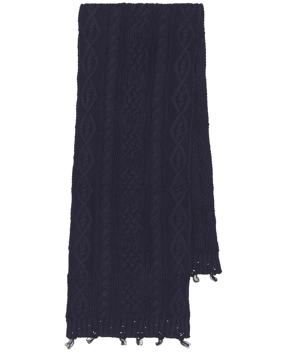 Image 1 of Found Distressed Cable Knit Scarf in Navy