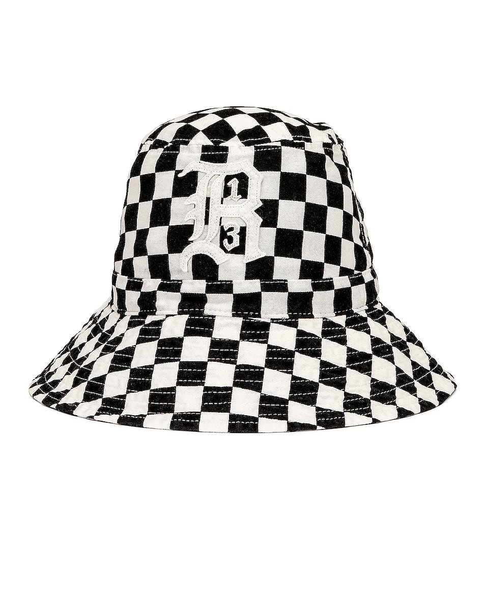 Image 1 of R13 Oversized Bucket Hat in Black & White Checker