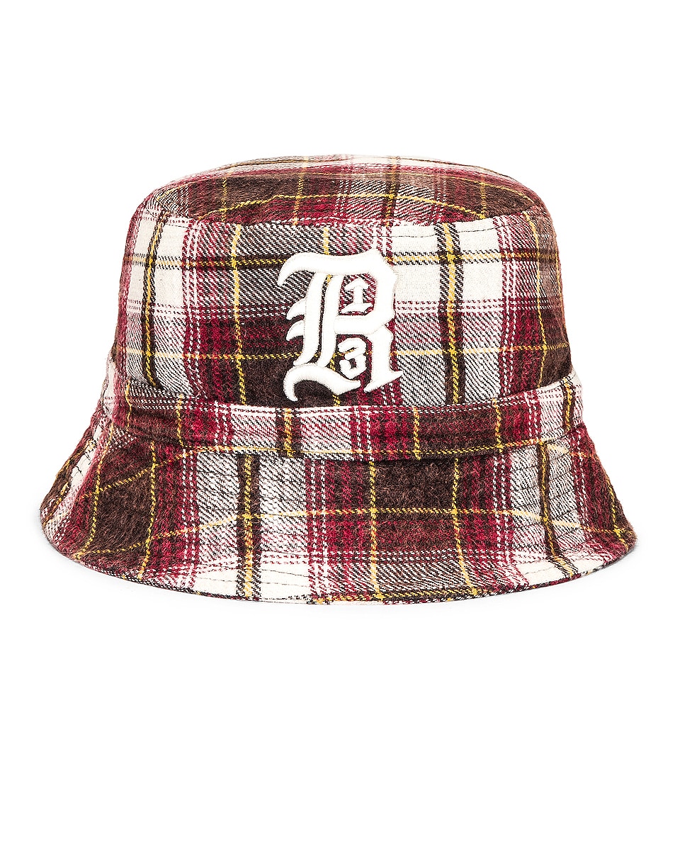 Image 1 of R13 Double Layer Bucket Hat in Ecru & Maroon Plaid