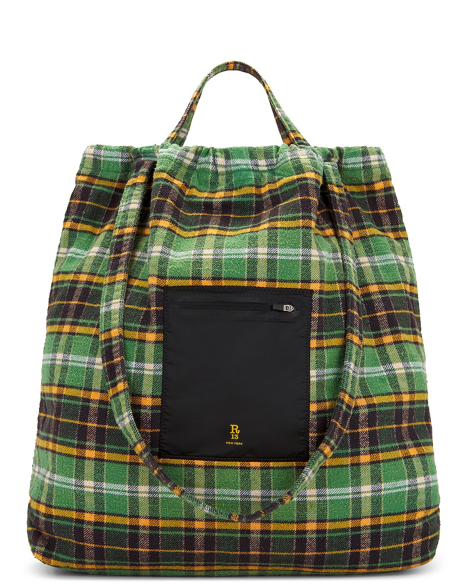 Image 1 of R13 Oversized Tote Bag in Green Plaid