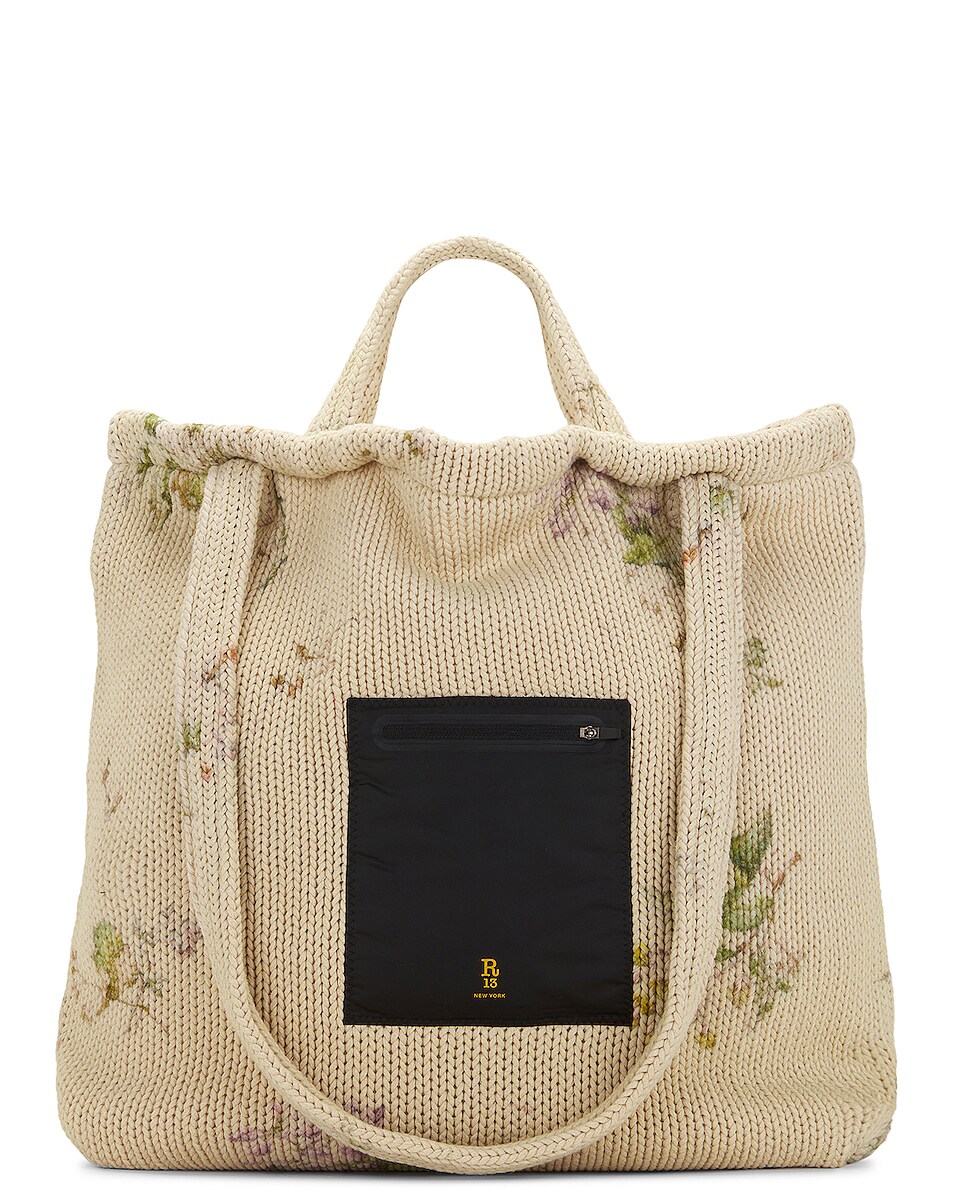 Image 1 of R13 Oversized Tote Bag in Floral On Khaki