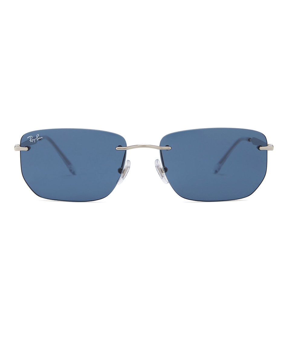 Image 1 of Ray-Ban RB3768 Rimless Sunglasses in Silver & Dark Blue