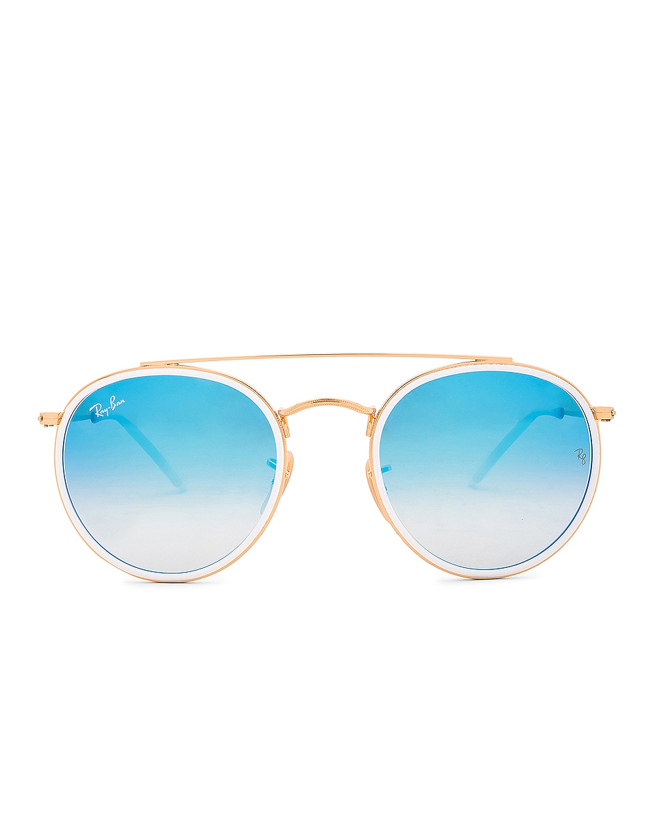 Image 1 of Ray-Ban Round Double Bridge Sunglasses in Gold & Blue