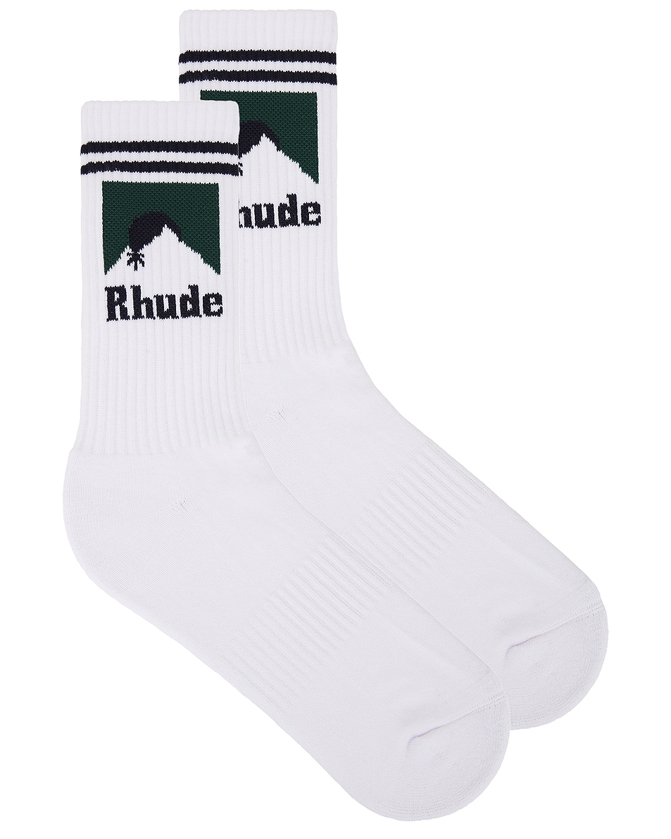 Image 1 of Rhude Striped Moonlight Socks in White, Navy, & Green