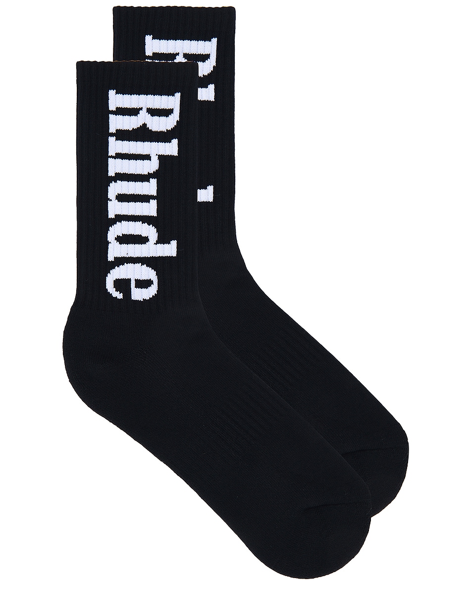 Image 1 of Rhude Vertical Logo Socks in Black & White