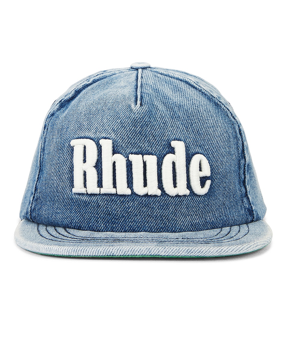 Image 1 of Rhude Logo Denim Hat in Oxford Indigo