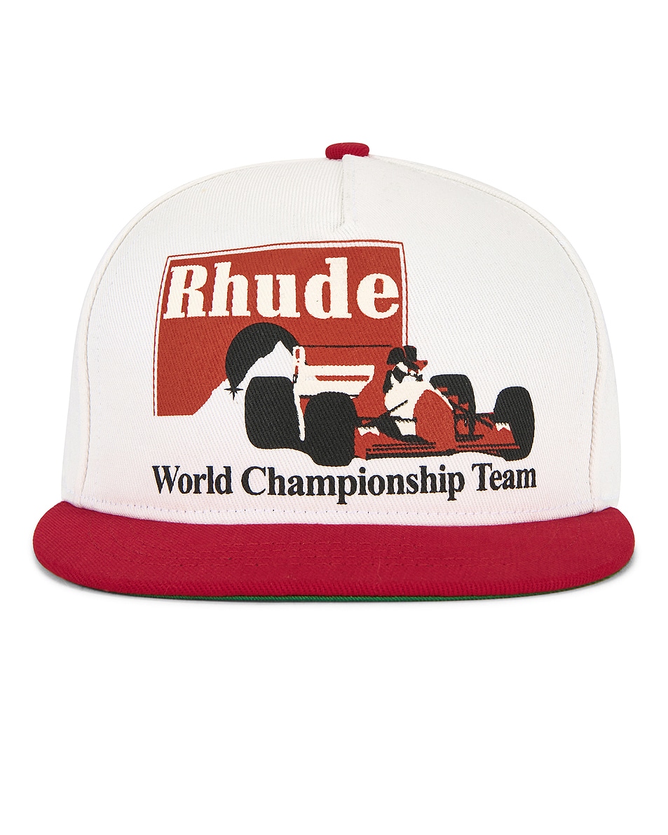 Image 1 of Rhude Trophy Racing Hat in White & Red