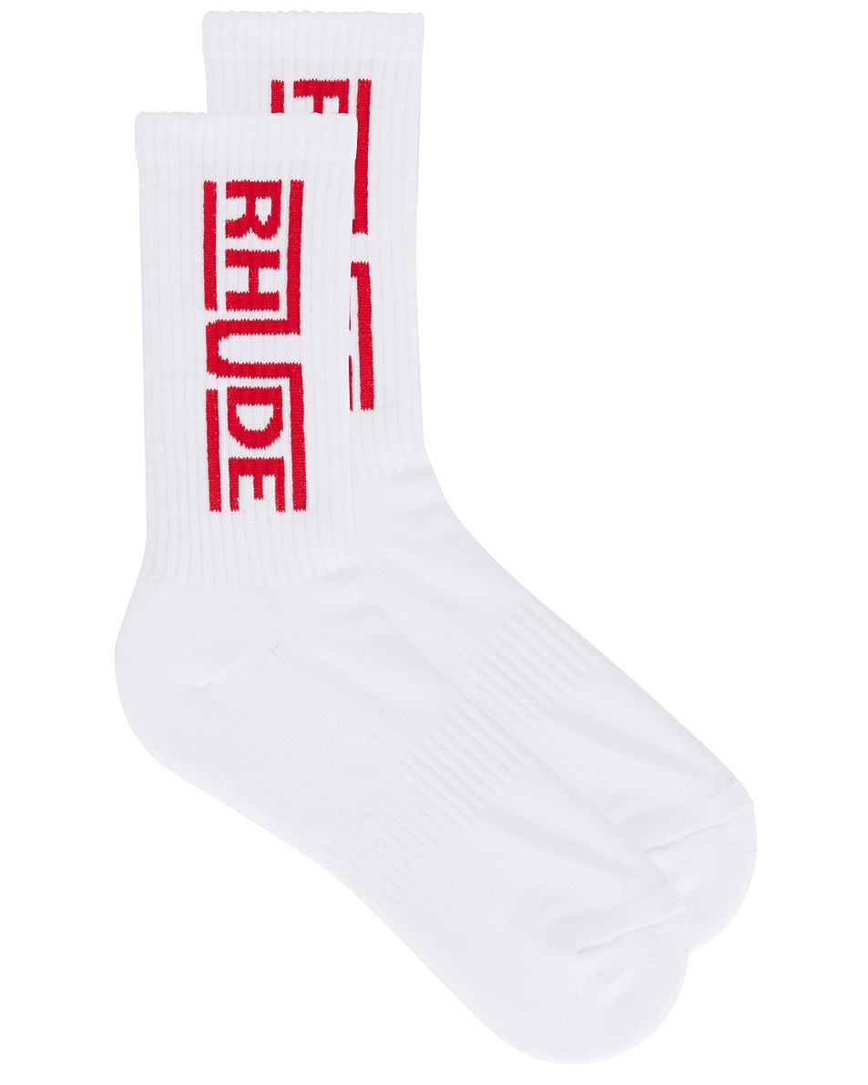 Image 1 of Rhude Champions Logo Sock in White & Red