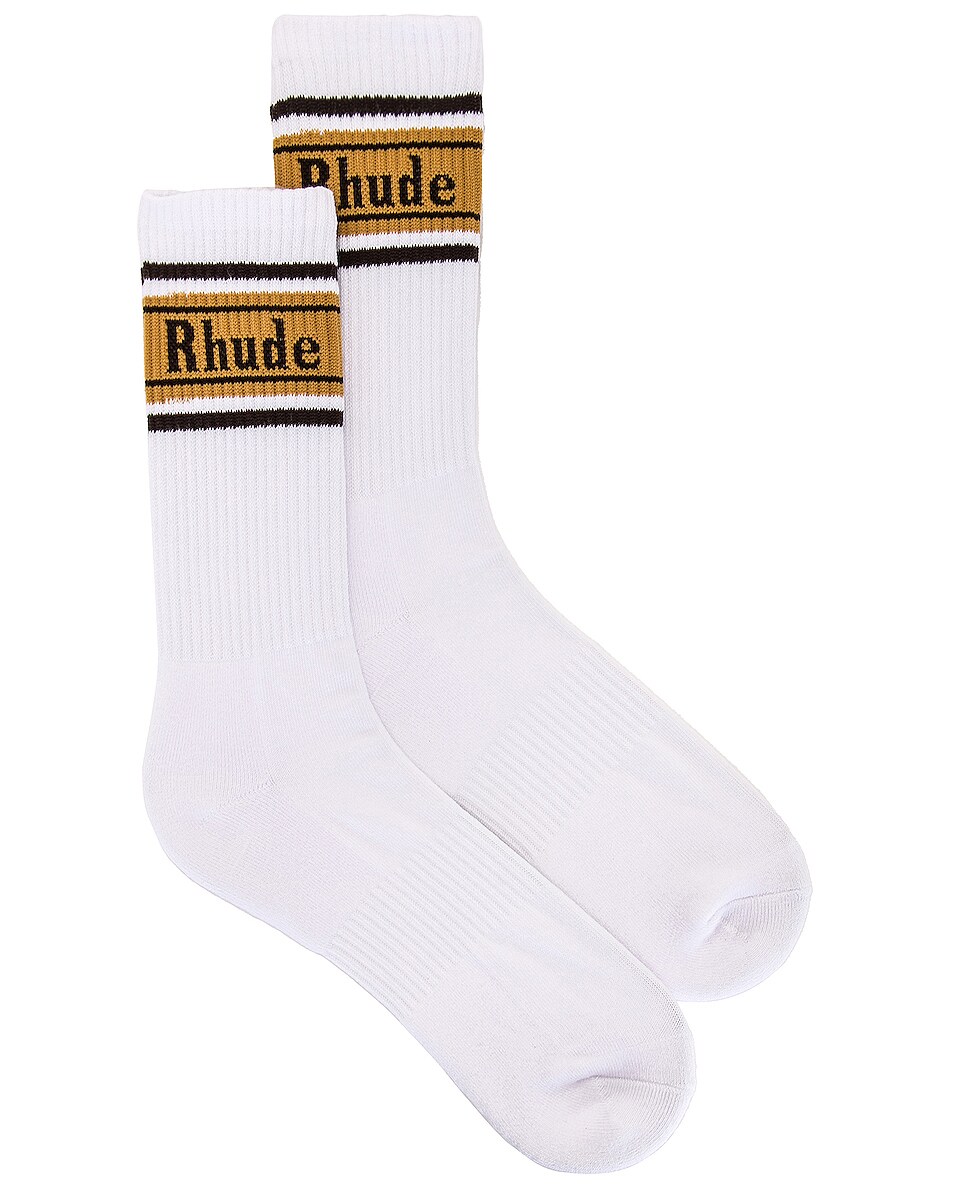 Image 1 of Rhude Stripe Logo Sock in White & Brown