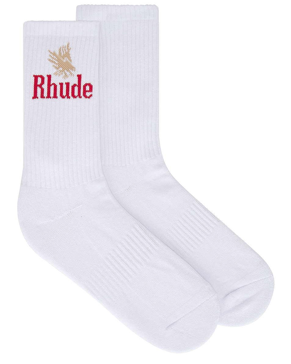 Image 1 of Rhude Eagles Socks in White & Red