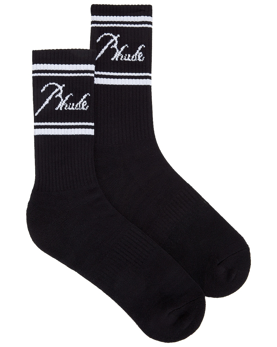 Image 1 of Rhude Rhude Script Logo Sock in Black & White